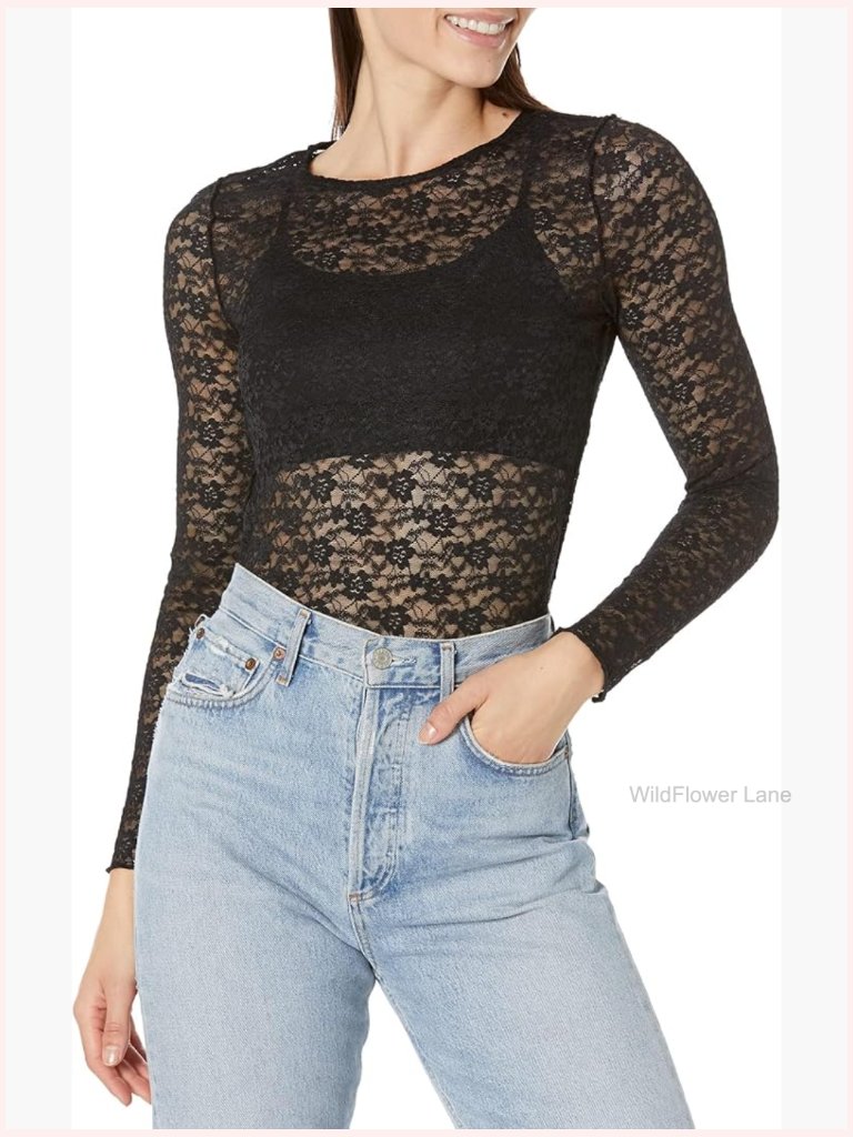 Mock Neck Long Sleeve Lace Top